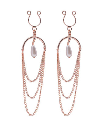 Bijoux de seins avec 3 chainettes doré rose et une perle