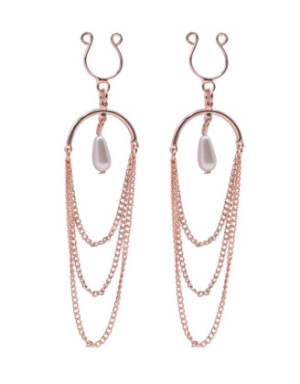 Bijoux de seins avec 3 chainettes doré rose et une perle