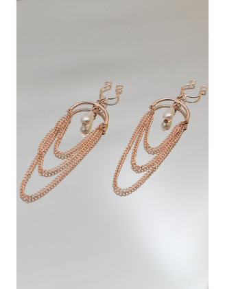Bijoux de seins avec 3 chainettes doré rose et une perle