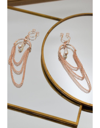 Bijoux de seins avec 3 chainettes doré rose et une perle