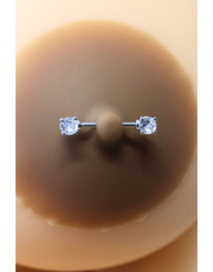 Paire de cache-tétons piercing barre faux diamant peau foncée