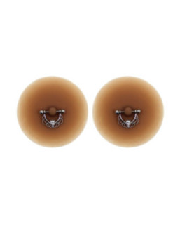 Paire de cache-tétons piercing barre demi-anneau faux diamant peau métisse