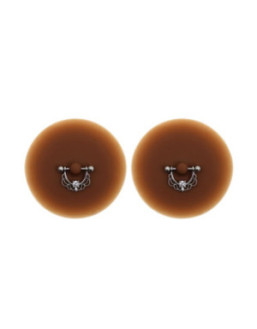 Paire de cache-tétons piercing barre demi-anneau faux diamant peau foncée