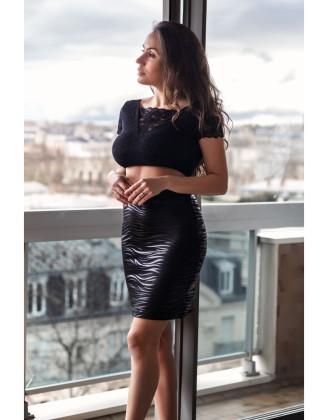 Jupe longue noire imprimé zébré Emma