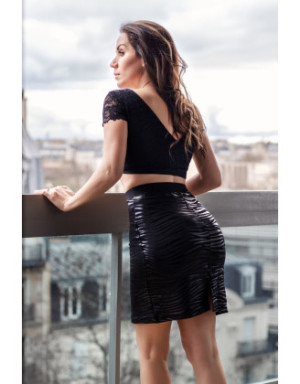 Jupe longue noire imprimé zébré Emma