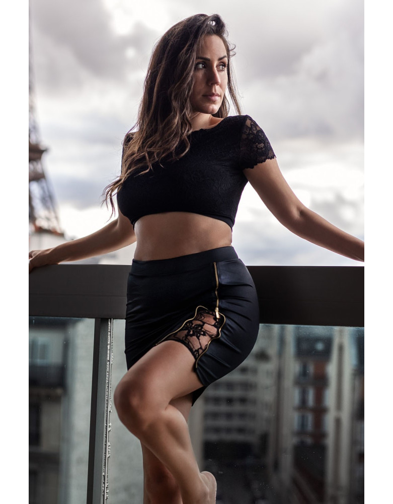 Jupe courte noire Kyra avec zip fonctionnel sur le côté