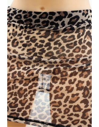 Jupe en résille transparente imprimé léopard Clara