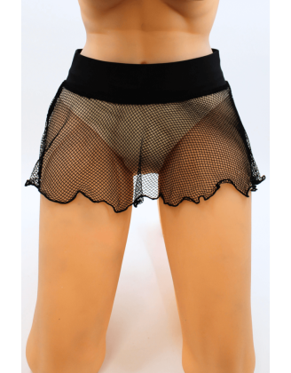 Mini jupe noire en résille large transparente Sofia