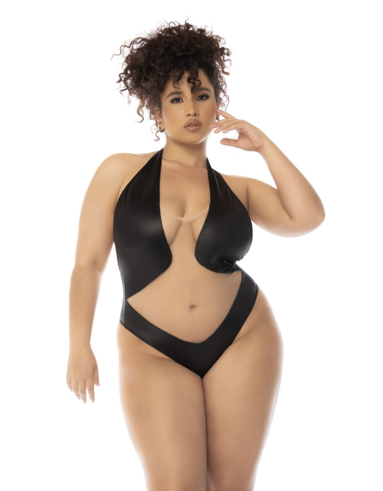 Body dos nu Romy grande taille couleur noir et chair, résille transparente