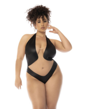 Body dos nu Romy grande taille couleur noir et chair, résille transparente
