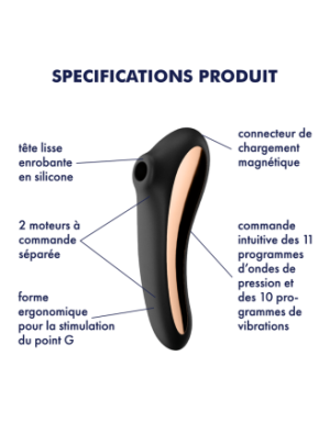 2 en 1 Stimulateur de clitoris et vibromasseur connecté USB noir Dual Kiss Satisfyer
