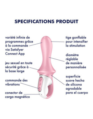 Vibromasseur anal gonflant connecté rose USB Air Pump Booty 5+ Satisfyer