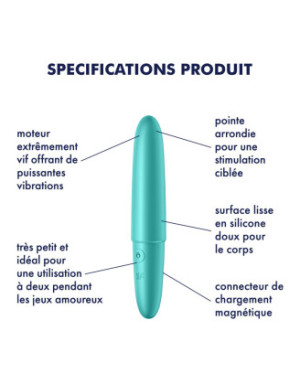 Vibromasseur turquoise USB Ultra Power Bullet 6 Satisfyer
