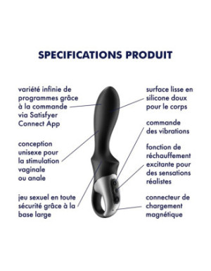 Vibromasseur noir USB, chauffant et connecté Heat Climax Satisfyer