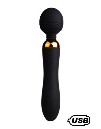 SHAKE Noir, Vibromasseur Wand USB en silicone médical avec 2 puissants moteurs indépendants