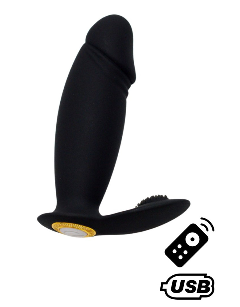 ACHILLE, Mini vibromasseur noir USB, forme pénis avec stimulation clitoridienne, avec télécommande