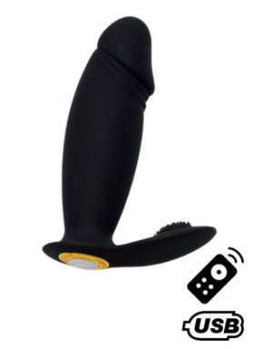 ACHILLE, Mini vibromasseur noir USB, forme pénis avec stimulation clitoridienne, avec télécommande