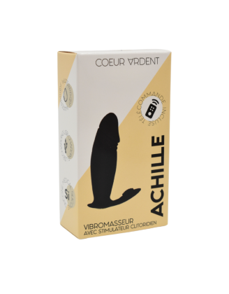 ACHILLE, Mini vibromasseur noir USB, forme pénis avec stimulation clitoridienne, avec télécommande