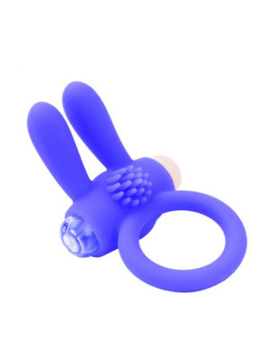 Anneau vibrant silicone bleu avec oreilles de lapin