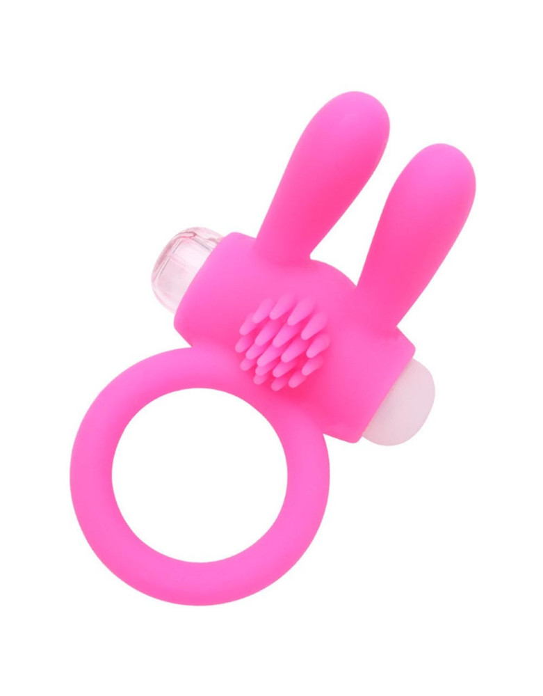 Anneau vibrant silicone rose avec oreilles de lapin