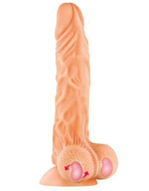 Gode réaliste veiné ventouse va-et-vient prépuce testicules billes mouvantes 22cm