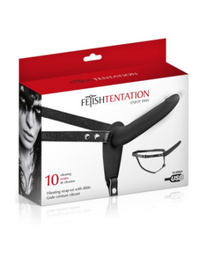 Gode ceinture vibrant noir USB
