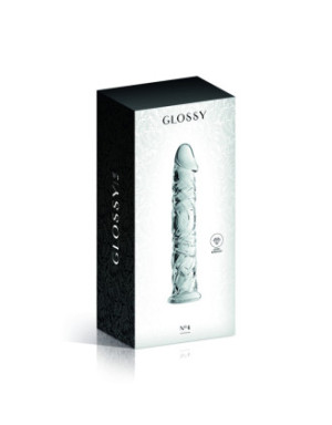 Gode en verre transparent avec gland et veines n°4 Glossy