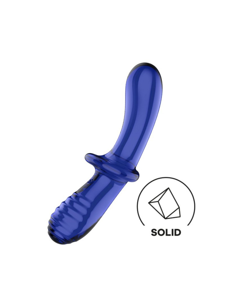 Gode en verre borosilicaté massif bleu Double Crystal Satisfyer