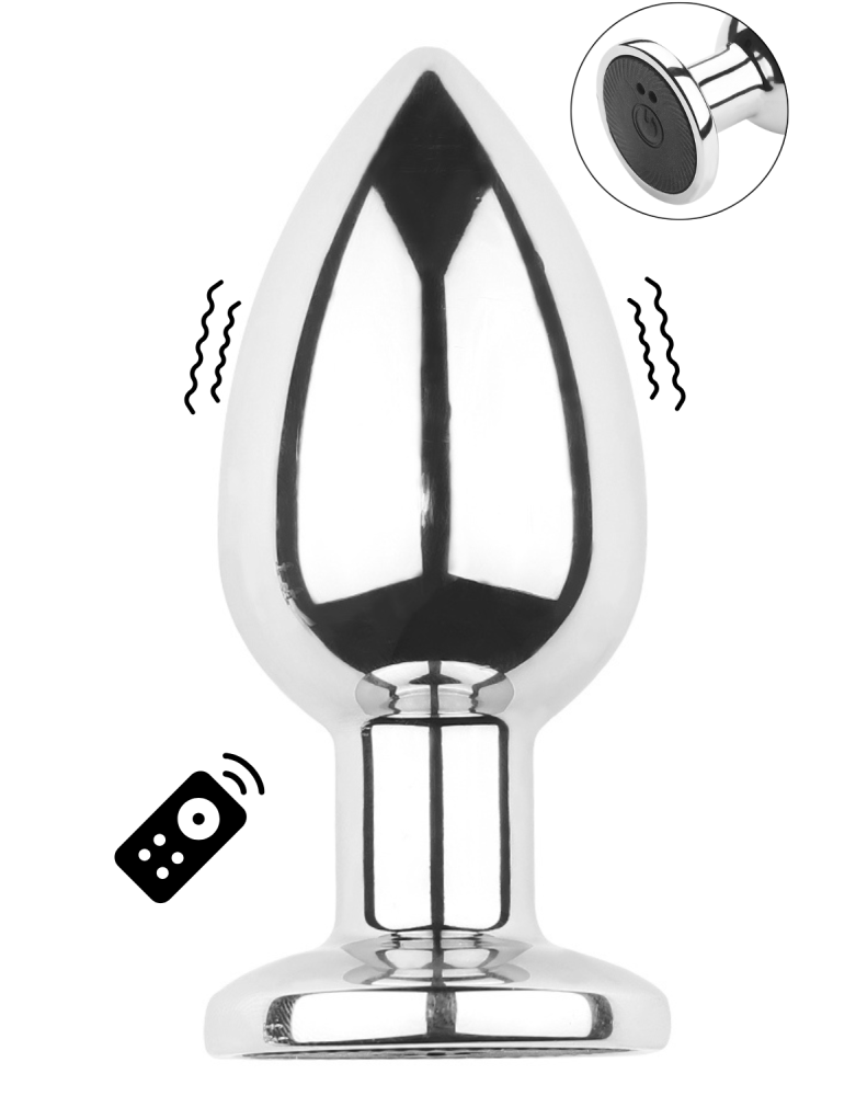 Plug vibrant acier inoxydable anal taille M avec télécommande, USB