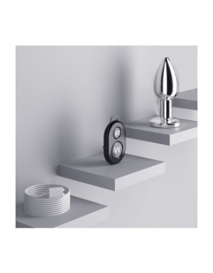 Plug vibrant acier inoxydable anal taille M avec télécommande, USB