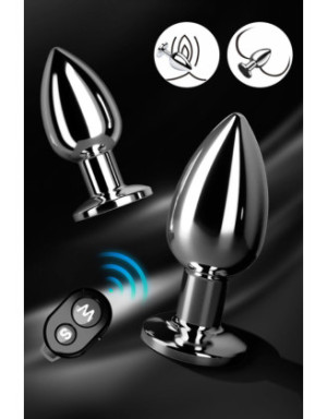 Plug vibrant acier inoxydable anal taille M avec télécommande, USB