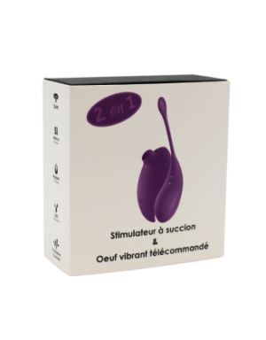 2en1 Stimulateur clitoridien à picots par aspiration avec son œuf vibrant à distance violet