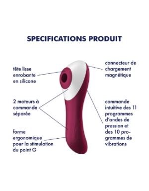 2 en 1 Vibromasseur et stimulateur de clitoris USB rouge Dual Crush Satisfyer
