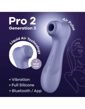 Stimulateur de clitoris 2 embouts Connecté avec technologie Liquid air Pro 2 Generation 3 violet USB Satisfyer