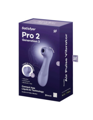 Stimulateur de clitoris 2 embouts Connecté avec technologie Liquid air Pro 2 Generation 3 violet USB Satisfyer