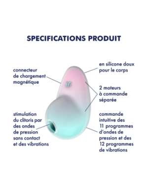 Stimulateur clitoridien par onde de pression sans contact et par vibration USB vert et rose, Pixie Dust Satisfyer