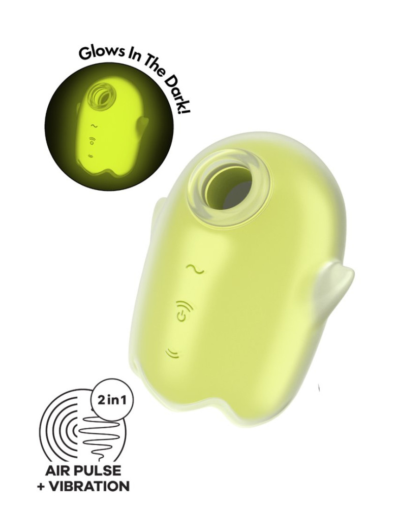 Stimulateur de clitoris fluorescent vibration et air pulsé USB vert Glowing Ghost Satisfyer