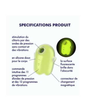 Stimulateur de clitoris fluorescent vibration et air pulsé USB vert Glowing Ghost Satisfyer
