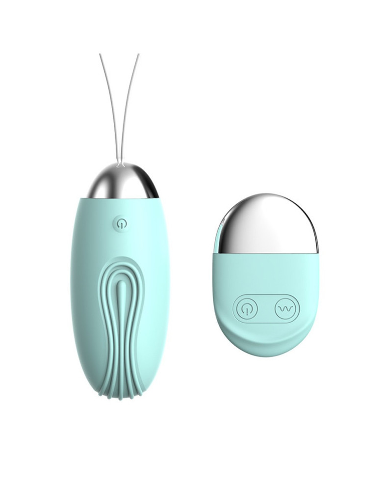 Oeuf vibrant rainuré turquoise USB avec télécommande