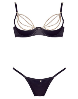 Soutien-gorge sexy demi-seins en satin avec chainette et string