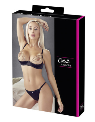 Soutien-gorge sexy demi-seins en satin avec chainette et string