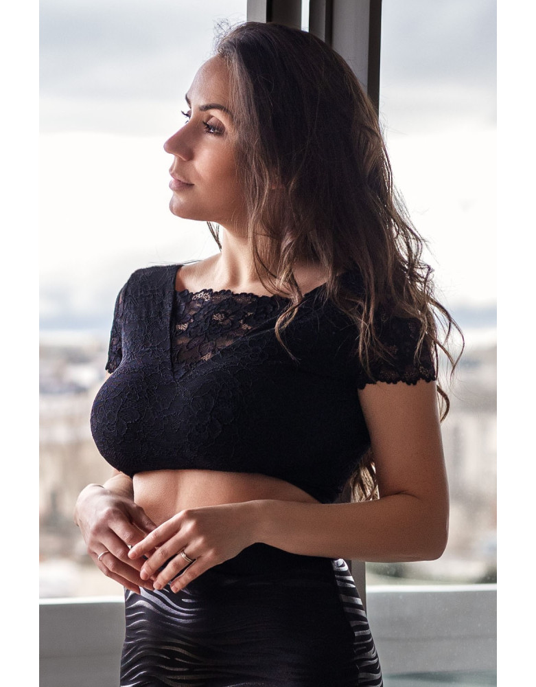 Top court noir bi matière réversible