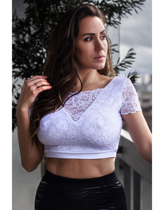 Top sexy court blanc bi matière réversible