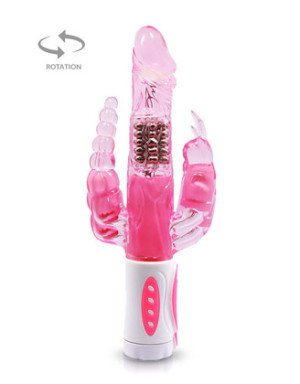 Vibromasseur rabbit rotatif triple stimulation
