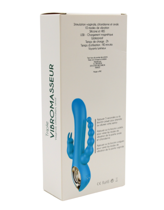 Vibromasseur rabbit  bleu  avec chapelet vibrant