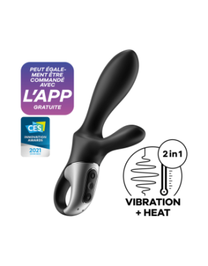 Vibromasseur rabbit noir USB, chauffant et connecté Heat Climax+  Satisfyer