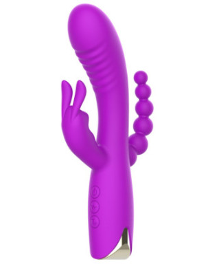 Vibromasseur triple stimulation très puissant violet USB
