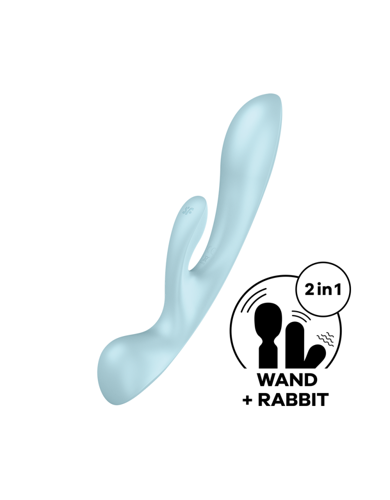 2 en 1 Rabbit point G avec stimulateur de clitoris et Wand Bleu USB Triple Oh Satisfyer