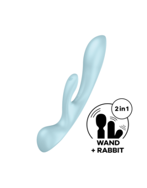 2 en 1 Rabbit point G avec stimulateur de clitoris et Wand Bleu USB Triple Oh Satisfyer