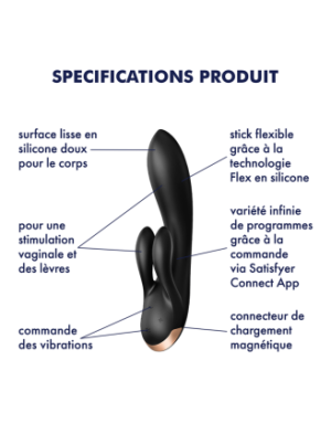 Vibromasseur rabbit noir double stimulation clitoris Double Flex Satisfyer